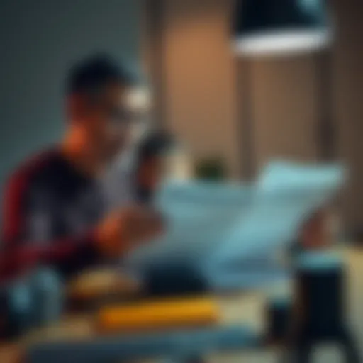 A father and son sit at a table, looking at documents about Linux Coin, showing concern and deep expressions.
