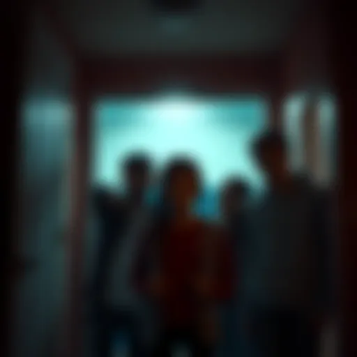 A terrified family is captured in a dimly lit room, looking fearful and vulnerable as they confront their captors. The atmosphere is tense as they experience a violent robbery.