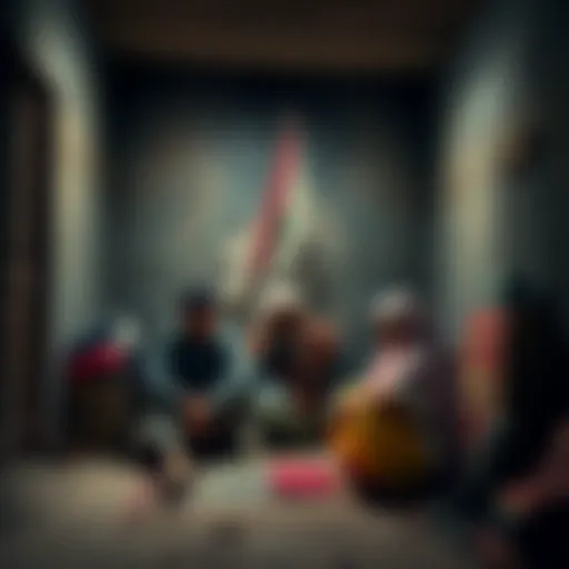 Mohammad and his family sitting in a dark, decrepit home, showing signs of hardship and health struggles