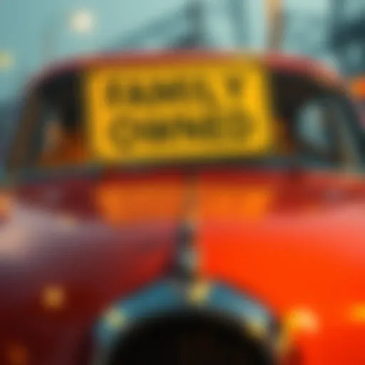 A classic car with a sign saying 'Family Owned for 40 Years' displayed on it