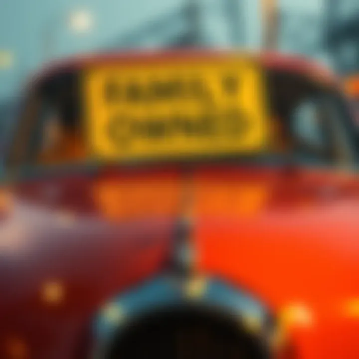 A classic car with a sign saying 'Family Owned for 40 Years' displayed on it