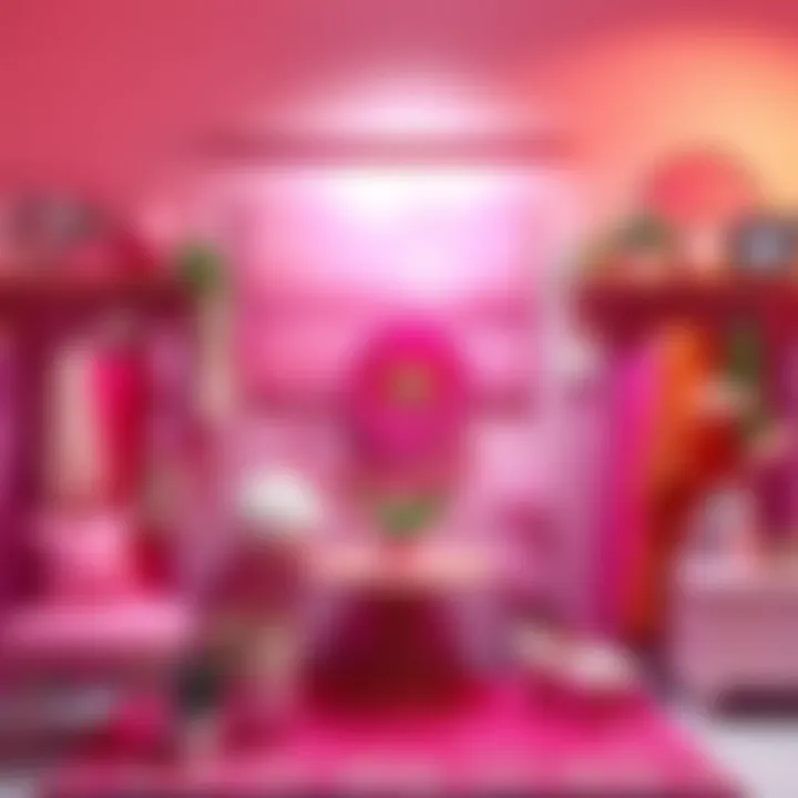 A vibrant display of pink outfits and home decor items, showcasing the trendy color pink in fashion and lifestyle.