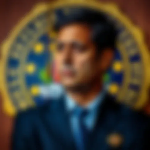 FBI Director Kash Patel stands before a backdrop of the FBI seal, looking concerned as he faces questions about MSTR stock transactions.