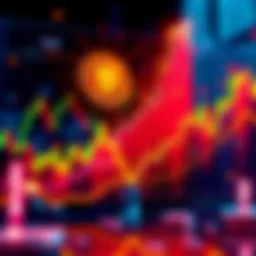 Graphic showing an upward trend in Filecoin's price with market charts and currency symbols