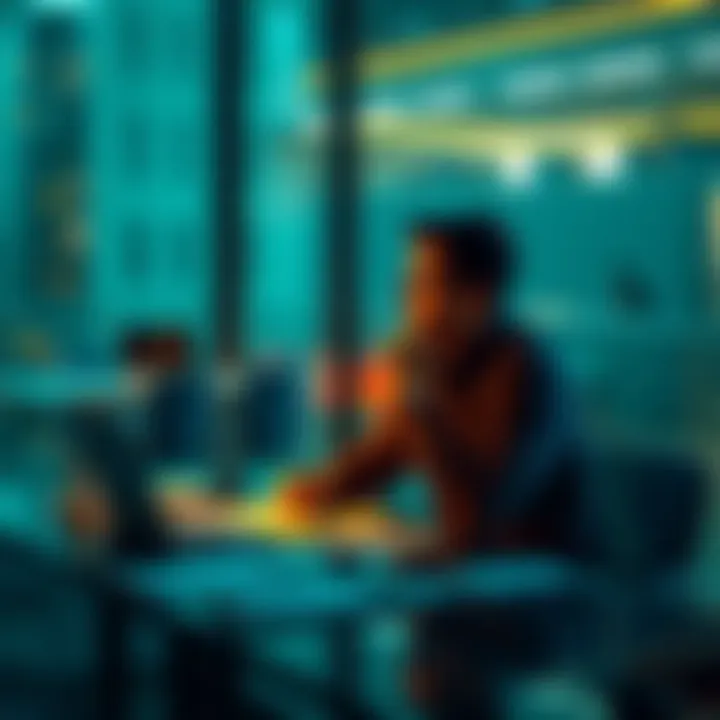 Individual sitting at a table discussing their financial experiences after Gox payouts, with some documents and a laptop nearby