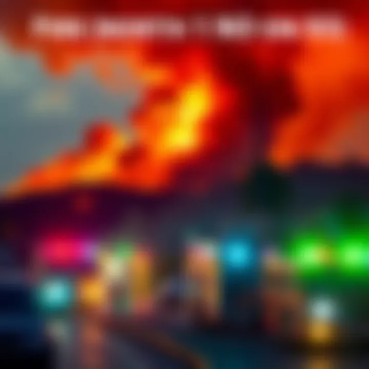 Firefighters responding to a large fire in North Hollywood, with smoke billowing into the sky and emergency vehicles on the scene.