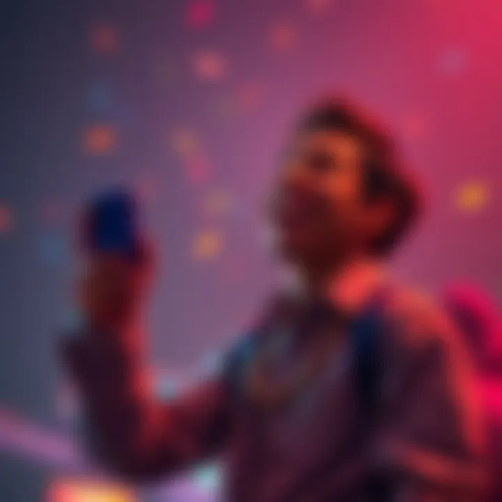 First Withdrawal Celebration A person holding a phone with a delighted expression, celebrating their first withdrawal from an online platform after two years of effort.