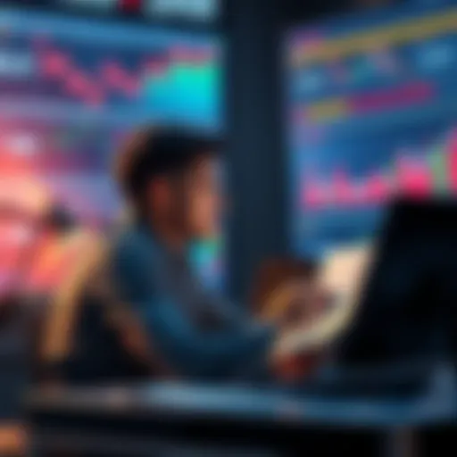 A person sitting at a desk looking at financial charts and graphs, appearing thoughtful and concerned about their investment losses in Cosmos.