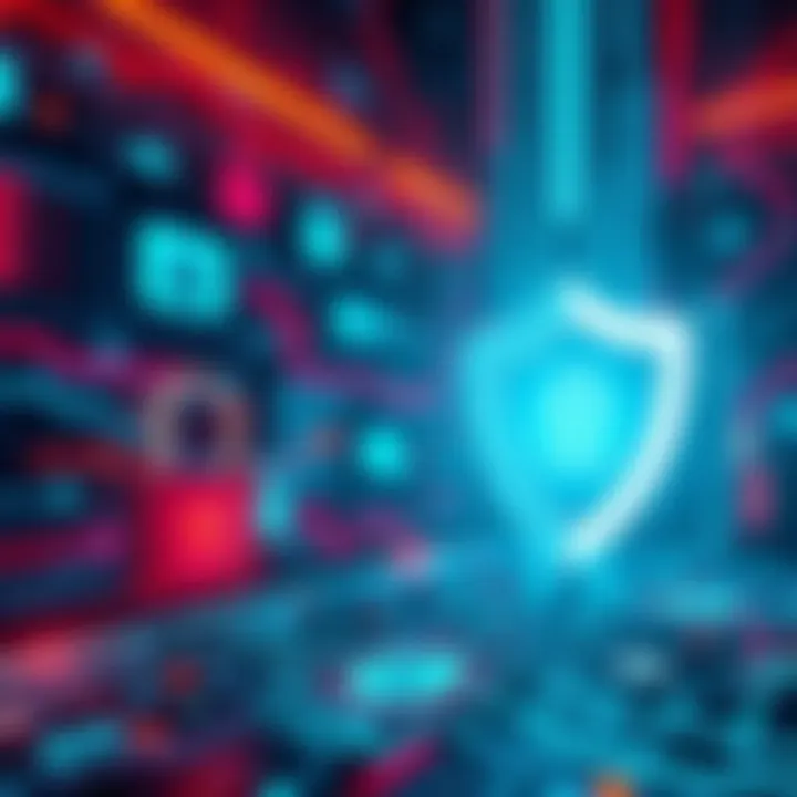 A visual representation of a cybersecurity audit for FortisX.fi, showcasing a digital environment with security elements like locks and shields, symbolizing safety in Web3 finance.