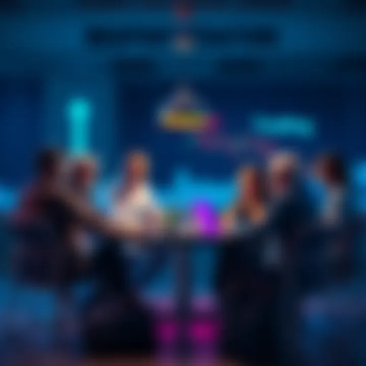 A group of people discussing trading strategies around a table, sharing insights and advice.