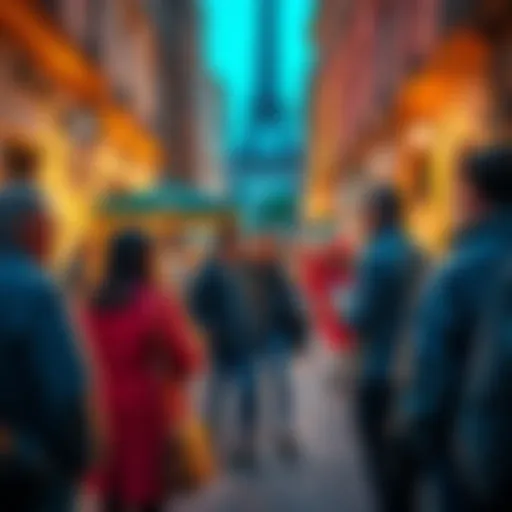 A group of people gathered outdoors, engaging in conversation about the meaning of 19h15 time in France