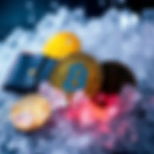 A digital representation of Bitcoin wallets in ice, symbolizing the freezing of funds to protect against threats