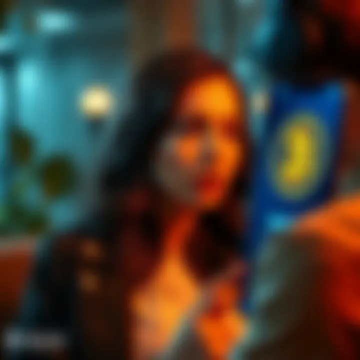 A woman looks concerned while talking to her friend about Bitcoin investments, with a Bybit logo visible on a smartphone screen.
