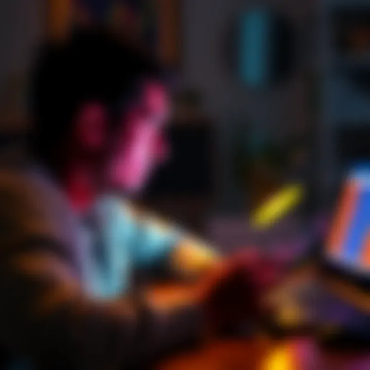 A person looking at a Bitcoin chart on a laptop, considering buying more during a price dip.