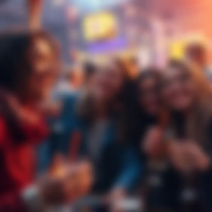 A group of friends smiling and having fun at a festive gathering, sharing moments of joy and connection.