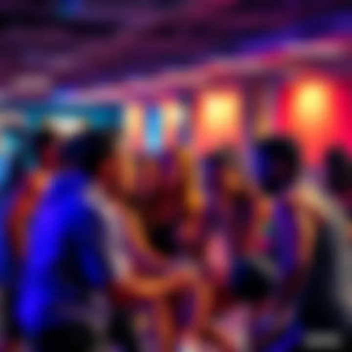 A diverse group of friends chatting and enjoying fitness activities together in a gym setting