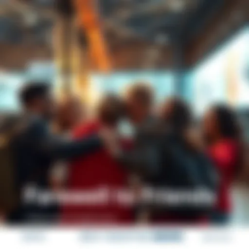 A group of friends sharing a warm farewell hug, smiling and laughing together