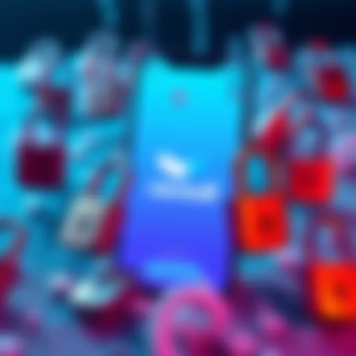 A visual representation of a smartphone with the Revolut app logo, surrounded by padlocks to symbolize account access issues.
