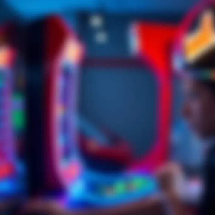 A person looks disappointed while playing an arcade game that shows no rewards on the screen.