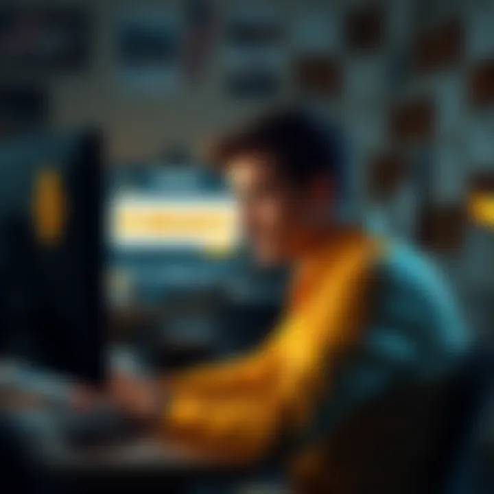 Frustrated Binance User A person sitting at a computer looking confused and frustrated, with Binance logo on the screen, showing account review message.