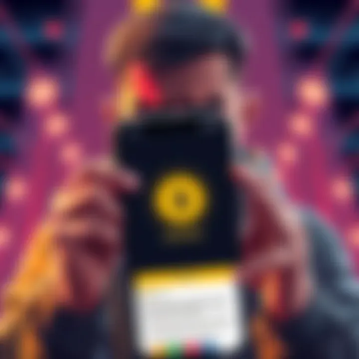 A frustrated Binance user shows dissatisfaction with locked funds, holding a phone displaying the Binance app with a warning message about withdrawal restrictions.