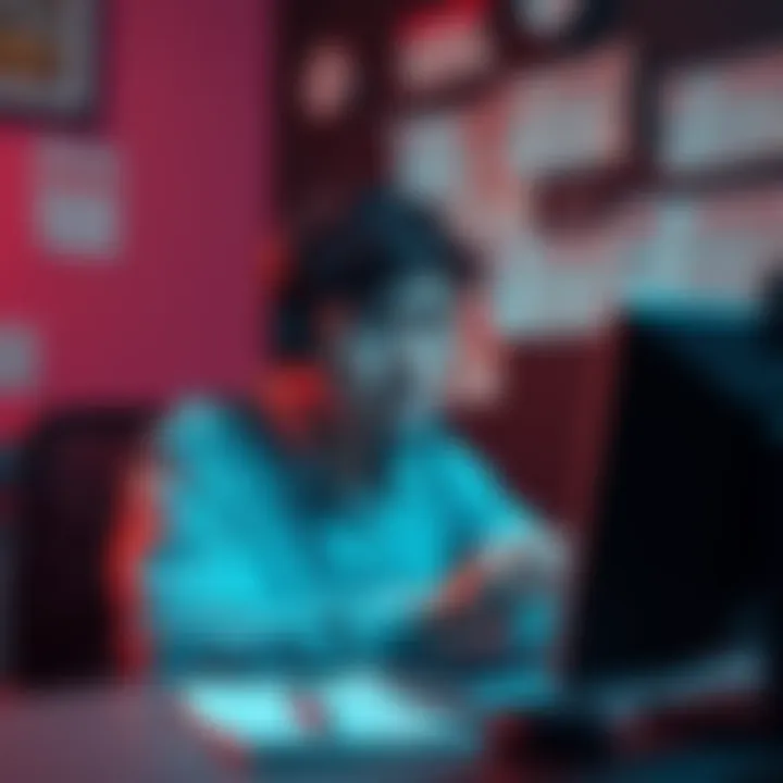 A person sitting at a computer with a confused expression, surrounded by unanswered support tickets related to cryptocurrency exchanges