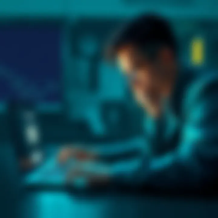 A cryptocurrency investor looking at a laptop screen, showing a delisting notice from Binance for TRON, with a worried expression