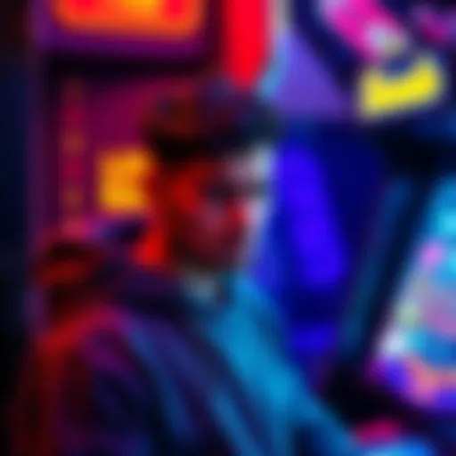 A dedicated gamer looks upset while standing in front of an arcade machine, overwhelmed by not receiving rewards after long hours of play.
