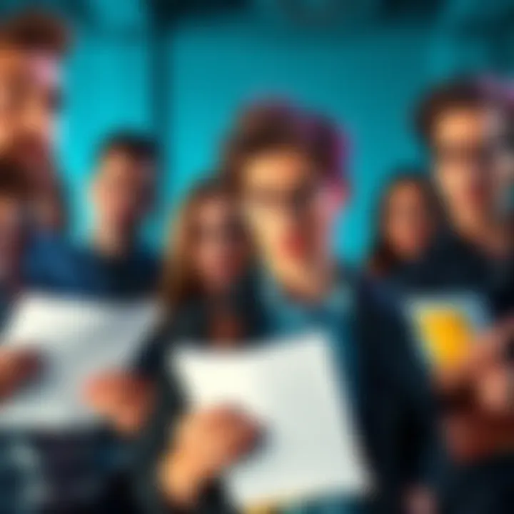 Group of people expressing frustration about missing tax documents, holding papers and looking concerned