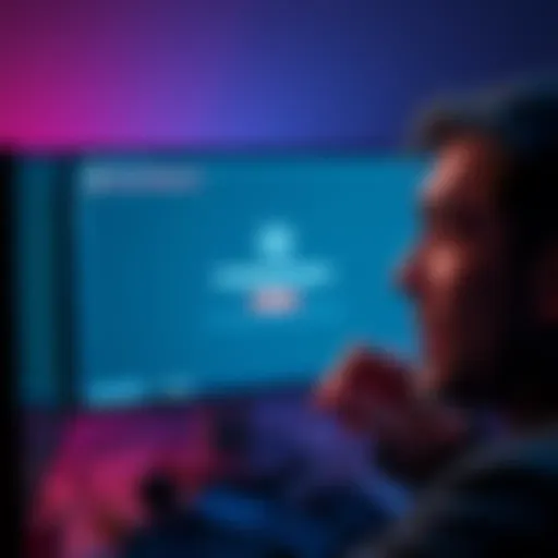 A person looking annoyed at a computer screen displaying a pop-up message saying 'No Reward Given' after skipping an ad.