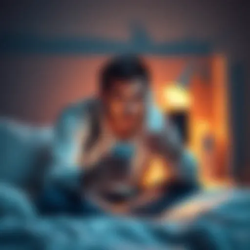A frustrated person sitting on a bed, checking their phone with a shocked expression after waking up late, realizing they missed their lockup release.