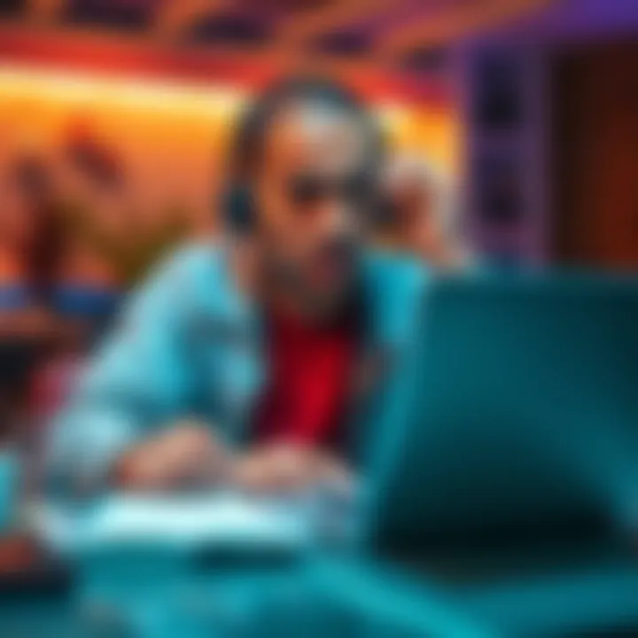 Frustrated person trying to contact support A person looks stressed while using a laptop, struggling to get customer support from Revolut without a mobile app.