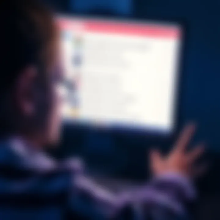 A person looking annoyed while browsing a forum on their computer, showing repeated questions on the screen.