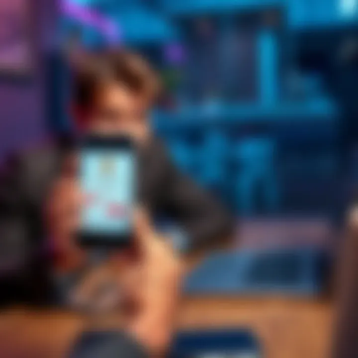 A frustrated person holding a smartphone with a payment notification on the screen, showing a declined transaction, while sitting at a table with a laptop and wallet nearby.