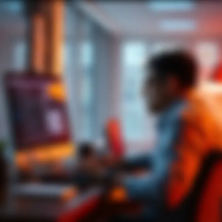 A person sitting at their desk, looking frustrated while reading survey completion notifications on a laptop