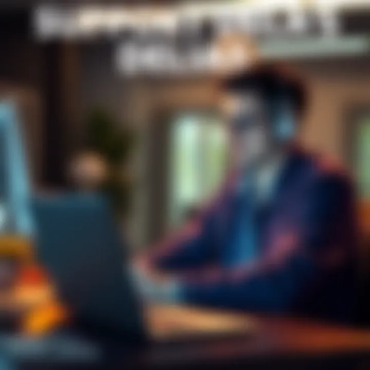 A person sits at a desk with a laptop, looking annoyed and waiting for a support response, symbolizing delays in communication.