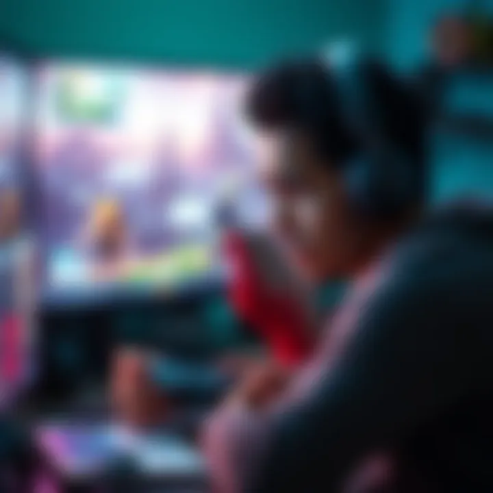 A gamer showing frustration while waiting for a mini game to load on a screen, surrounded by gaming accessories.