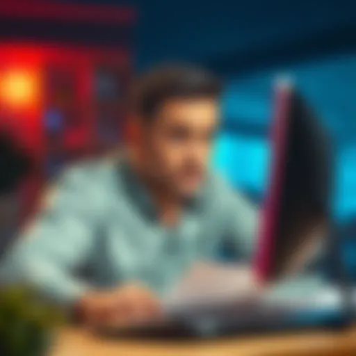 A person looking frustrated while filling out a survey on a computer, showing dissatisfaction with name request