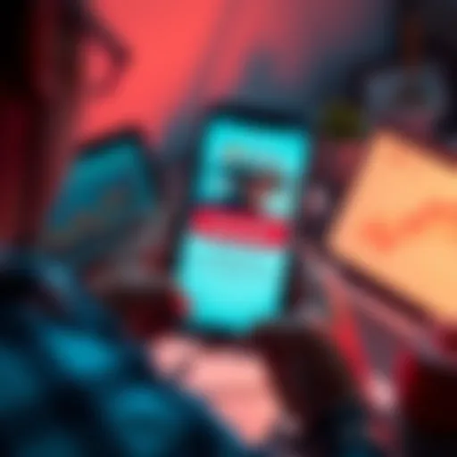 A person looking stressed while holding their phone, displaying a blocked Revolut account message. Background shows a laptop and paperwork.