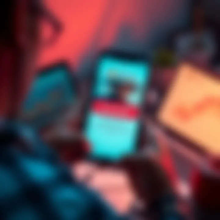 A person looking stressed while holding their phone, displaying a blocked Revolut account message. Background shows a laptop and paperwork.