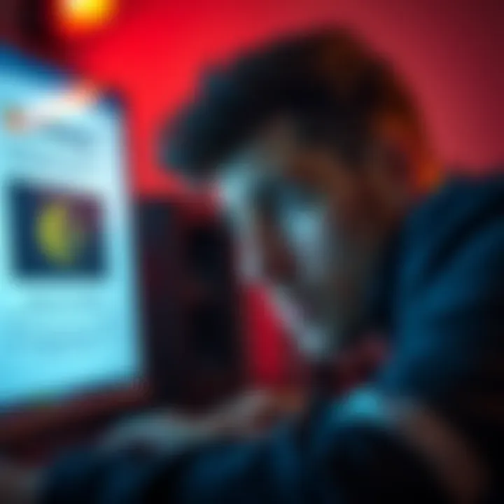 A person looks worried while staring at their computer screen, showing a flagged transaction notification for a Litecoin transfer.