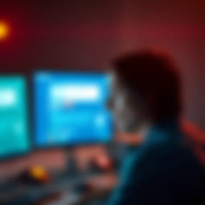 A person looking frustrated at their computer screen while trying to log into Facebook, showing a timeout error message