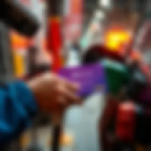 A person filling up a car with fuel while holding a BitMartCard, highlighting savings on expenses.