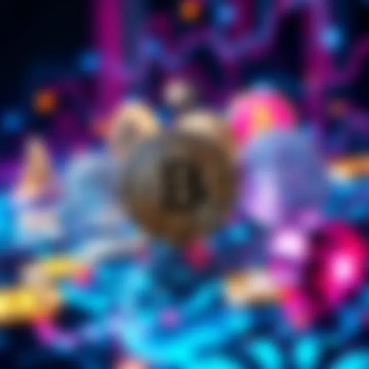 A graphic showing various cryptocurrency symbols with a backdrop of digital technology, highlighting AI and blockchain themes.