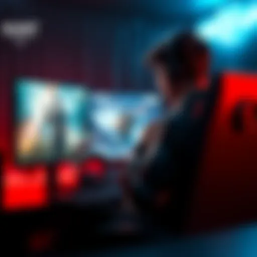 A gamer sitting in front of a computer, looking disappointed after receiving a ban in Hunt: Showdown, with the game screen visible