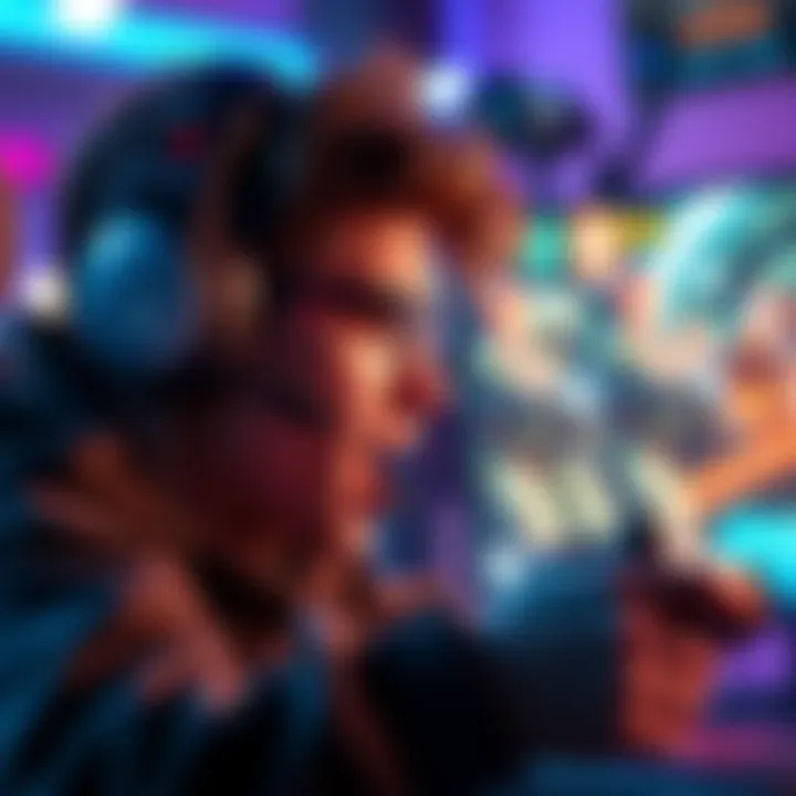 A gamer focuses on a screen with enhanced zoom options in an action game, looking excited about gameplay enhancements.