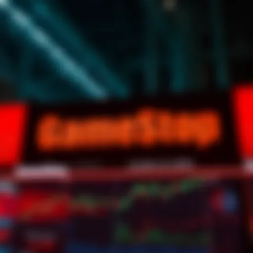 GameStop logo with a stock price chart showing a 5.29% increase