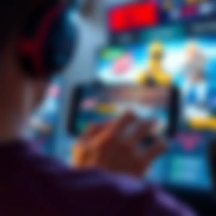 A person looking at their phone with a gaming app open, showing a loading screen after making a purchase