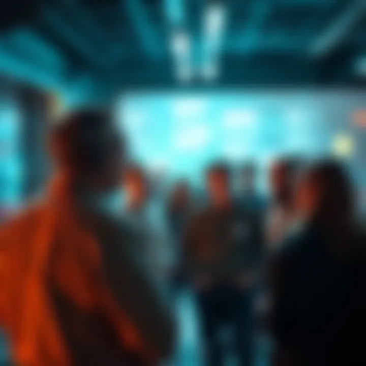 Gene discussing community trends and future outcomes with a group of people