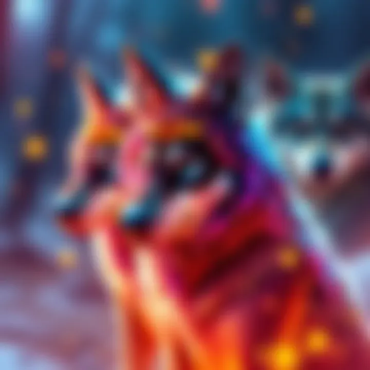 Colorful digital wolves with unique traits and designs created in Affinity Designer, showcasing rare and super rare features, ready for minting.